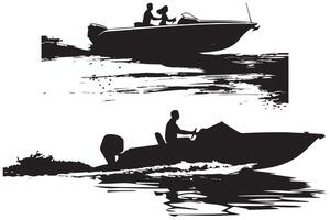 coppia guida velocità barca silhouette grafico vettore