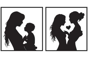 nero silhouette mamma e bambino figlia amore forma bianca sfondo professionista design vettore