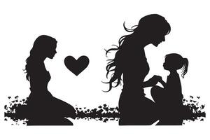 mamma e bambino amore nel il stile di silhouette bianca sfondomadre e figlia silhouette nel il cuore forma, silhouette di un' ragazza con cuore vettore