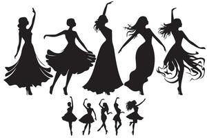 danza ragazza gruppo nero silhouette femmina figura isolato al di sopra di bianca sfondo illustrazione vettore