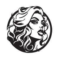 donna viso e capelli logo design su bianca sfondo vettore