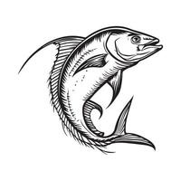 mahi mahi pesce design illustrazione. nero e bianca mahi mahi pesce vettore