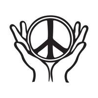un' mano Tenere un' simbolo di pace. pace cartello illustrazione. isolato su un' bianca. simbolo su un' nero sfondo vettore
