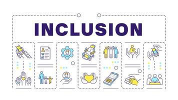 inclusione viola parola concetto isolato su bianca. diversità attività commerciale disabilità. sociale giustizia. creativo illustrazione bandiera circondato di modificabile linea colorato icone vettore