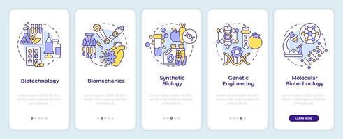 vita scienze tecnologie onboarding mobile App schermo. Procedura dettagliata 5 passaggi modificabile grafico Istruzioni con lineare concetti. ui, ux, gui modello vettore