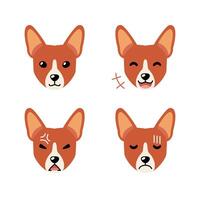 impostato di personaggio carino basenji cane facce mostrando diverso emozioni vettore
