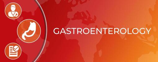 gastroenterologia bandiera bacground design con stomaco e medico icone vettore