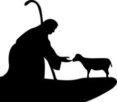 silhouette di Gesù Cristo salva agnelli a partire dal il bordo di un' alto scogliera vettore