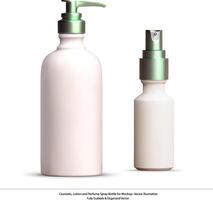 cosmetici, lozione, e profumo spray bottiglia modello impostato - illustrazione vettore
