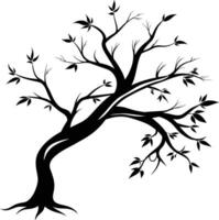 un' nero e bianca silhouette di un' albero ramo con le foglie vettore
