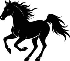 nero silhouette di un' cavallo in esecuzione con un' lungo coda vettore