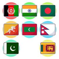 piatto cartone animato di Sud asiatico paesi bandiera icona portafortuna collezione vettore