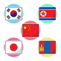 piatto cartone animato di est asiatico paesi bandiera icona portafortuna collezione vettore