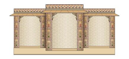 Mughal nozze arco struttura. può essere Usato nel il nozze palcoscenico sfondo, invito carta design. vettore