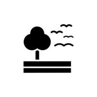silhouette di un' semplice paesaggio con un' albero e uccelli nel Nero, evocando pace. vettore