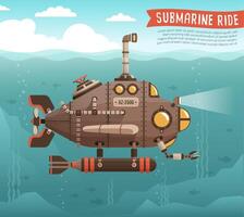 steampunk sottomarino nel il oceano vettore