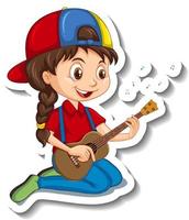 adesivo personaggio dei cartoni animati di una ragazza che suona la chitarra vettore