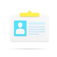 distintivo con personale dati 3d icona. id carta con utente foto e informazione vettore
