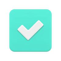 lucido verde positivo votazione pulsante con segno di spunta accettare completare compito distintivo 3d icona realistico vettore