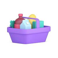 shopping cestino contenitore con quotidiano pasto prodotti davanti lato Visualizza 3d icona realistico vettore