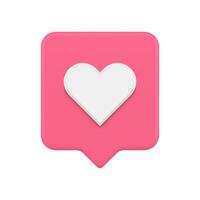 sociale media piace notifica rosa Presto suggerimenti con cuore forma cyberspazio realistico 3d icona vettore