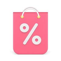 vendita sconto percentuale prezzo via rosa carta shopping Borsa maniglie davanti Visualizza 3d icona vettore