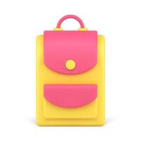 scuola zaino cartella rosa giallo design davanti Visualizza realistico 3d icona illustrazione vettore