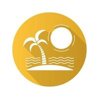 isola tropicale con sole, onde e palma design piatto icona lunga ombra. vacanza al mare. simbolo di sagoma vettoriale