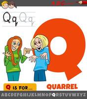 lettera q a partire dal alfabeto con litigare parola cartone animato illustrazione vettore