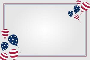 americano vacanza manifesto telaio decorazione con bandiera icone, palloncini e stelle. confine modello design per saluto carta, invito, striscione, sociale media, ragnatela. vettore
