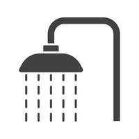 icona del glifo doccia. simbolo di sagoma. rubinetto doccia con acqua corrente. spazio negativo. illustrazione vettoriale isolato