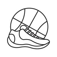 scarpa da basket e icona lineare della palla. illustrazione di linea sottile. simbolo di contorno. disegno vettoriale isolato contorno