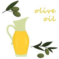 oliva olio vaso e oliva ramo vettore