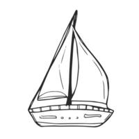 barca a vela mano disegnato schema scarabocchio icona. barca viaggio e yacht, acqua trasporto, ricreazione concetto. schizzo illustrazione per Stampa, ragnatela, mobile e infografica vettore