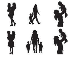 mamma e bambino nero sagome illustrazione. contento La madre di giorno concetto vettore