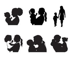 lun e figlio o madre e figlio nero sagome illustrazione. contento La madre di giorno concetto vettore