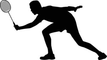 badminton giocatore silhouette illustrazione. atleta posa nel sport gioco vettore