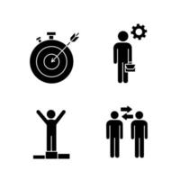 set di icone del glifo di gestione aziendale. obiettivo intelligente, manager, campione, partnership. simboli di sagoma. illustrazione vettoriale isolato