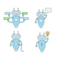 set di icone di colore chatbot. talkbot. assistenti virtuali. servizio di supporto, ciao, usb, chat bot di nuova idea. robot moderni. illustrazioni vettoriali isolate