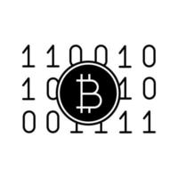 icona del glifo con codice binario. estrazione di criptovalute. denaro digitale. informatica. bitcoin su codice binario. simbolo di sagoma. spazio negativo. illustrazione vettoriale isolato