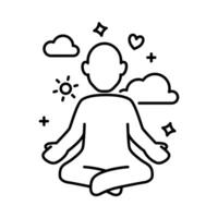 meditazione. un' uomo fare un' meditazione posa con nube, amore, e positivo simbolo. vettore