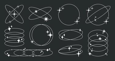 moderno y2k cornici. minimalista astratto cornici, cerchio forme con stelle e scintillii, geometrico schema montatura piatto illustrazione impostare. di moda y2k estetico forme vettore