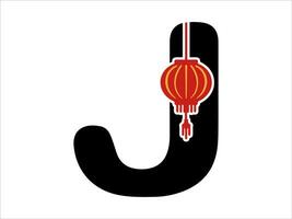 Cinese lanterna alfabeto lettera j vettore