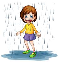 Ragazza triste in piedi sotto la pioggia vettore