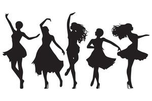 nero silhouette di danza ragazze su bianca sfondo vettore