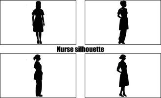 donna infermiera silhouette set, infermiera femmina sagome nero clipart collezione vettore