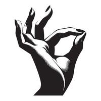avvicinamento femmina mano fabbricazione raccolta gesto, nero colore silhouette vettore