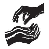 mani insieme dando e ricevente mani, nero colore silhouette vettore