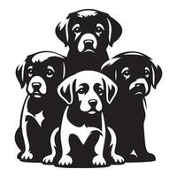 quattro cuccioli , nero colore silhouette vettore