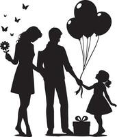 festeggiare genitori giorno momento, silhouette, nero colore silhouette vettore